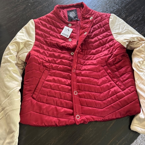 NWT URBAN Outfitters Retro Bomber Quilted Silk Jacket Button Snaps - Picture 2 of 4